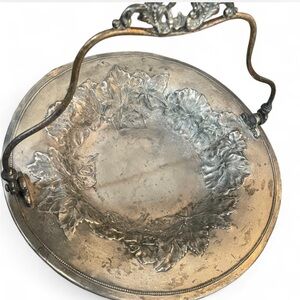 Vintage Ornate silver-plated wedding basket with floral embossing.